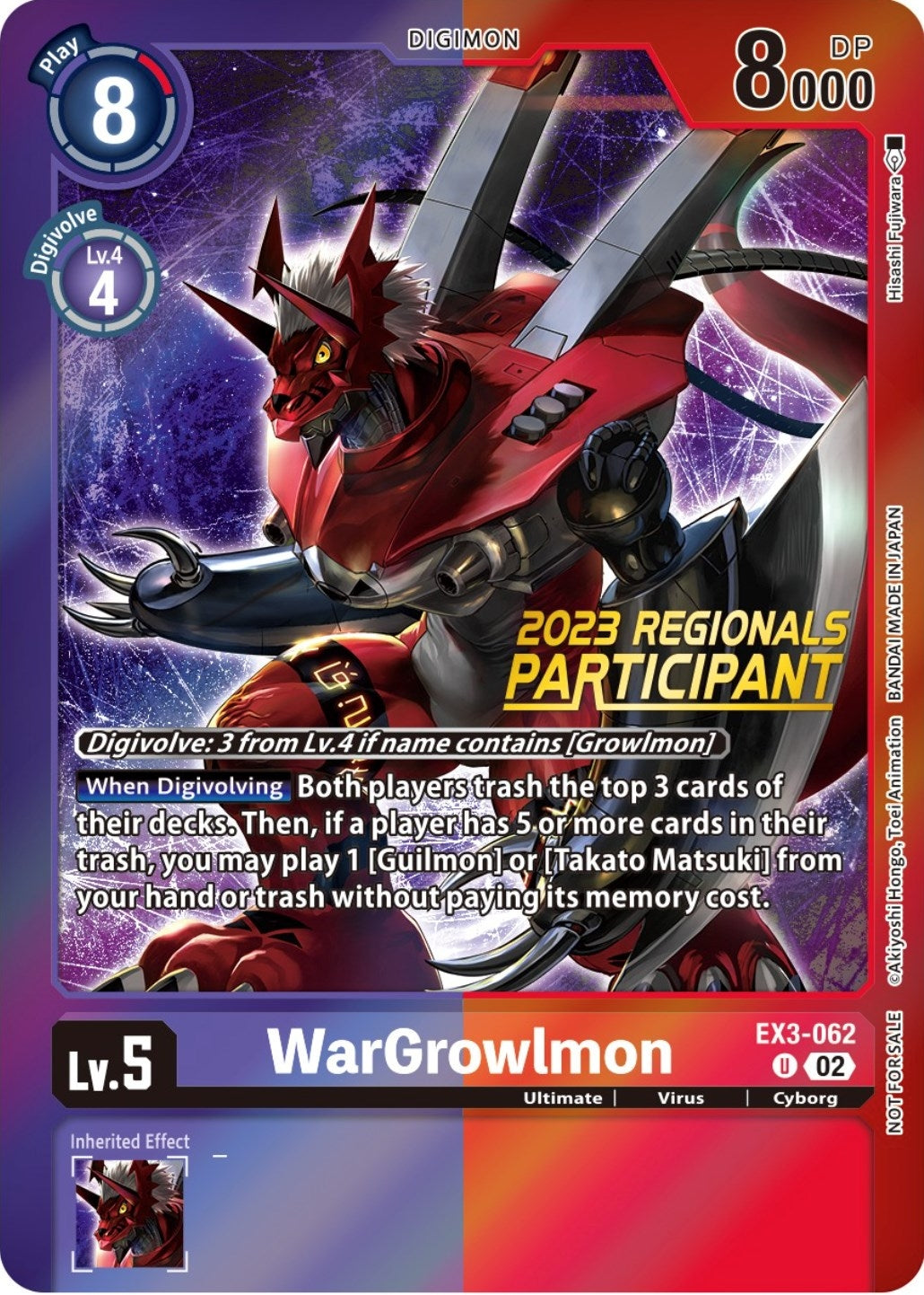 Image for WarGrowlmon (2023 Regionals Participant) - Digimon Card Game