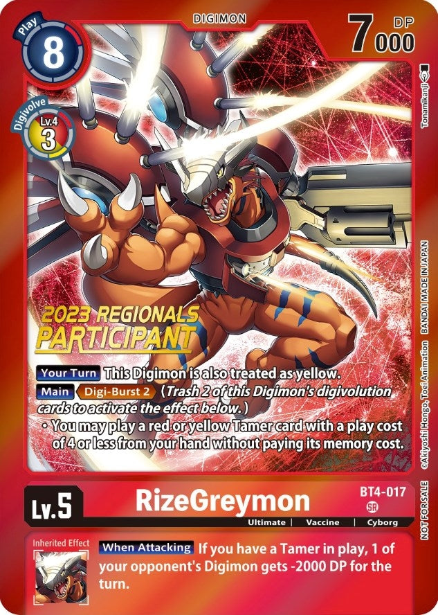 Image for RizeGreymon (2023 Regionals Participant) - Digimon Card Game