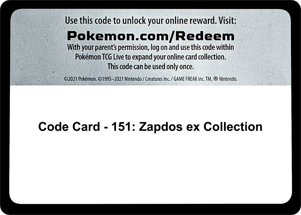 Image for Code Card - 151: Zapdos ex Collection - Pokemon