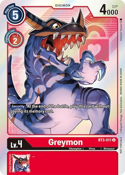 Image for Greymon - BT3-011 (Box Topper) - Digimon Card Game