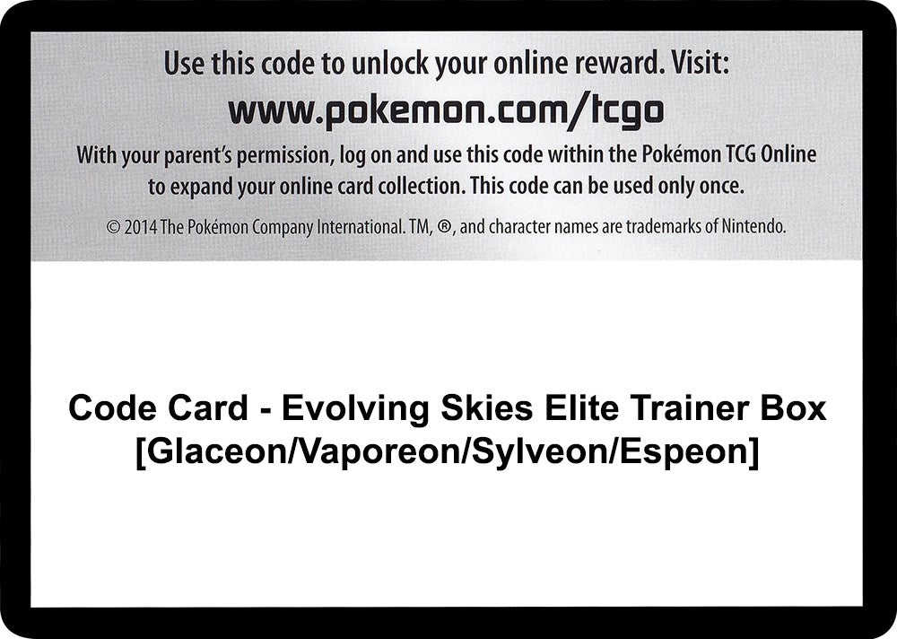 Image for Code Card - Evolving Skies Elite Trainer Box [Glaceon/Vaporeon/Sylveon/Espeon] - Pokemon