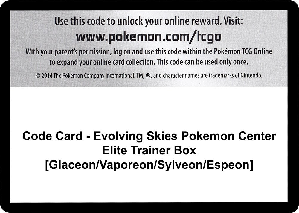 Image for Code Card - Evolving Skies Pokemon Center Elite Trainer Box [Glaceon/Vaporeon/Sylveon/Espeon] - Pokemon