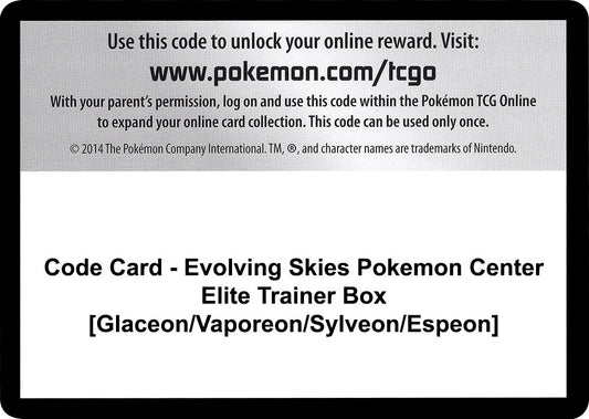 Image for Code Card - Evolving Skies Pokemon Center Elite Trainer Box [Glaceon/Vaporeon/Sylveon/Espeon] - Pokemon