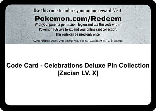 Image for Code Card - Celebrations Deluxe Pin Collection [Zacian LV. X] - Pokemon
