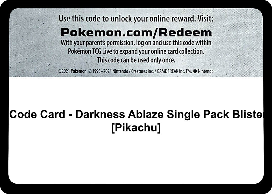 Image for Code Card - Darkness Ablaze Single Pack Blister [Pikachu] - Pokemon
