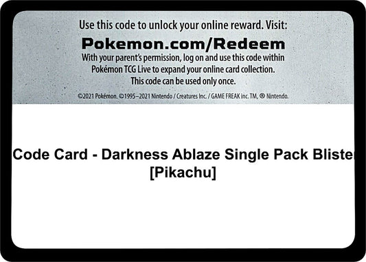 Image for Code Card - Darkness Ablaze Single Pack Blister [Pikachu] - Pokemon