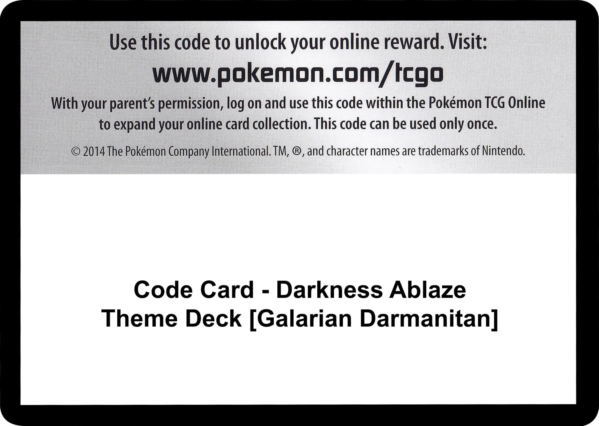 Image for Code Card - Darkness Ablaze Theme Deck [Galarian Darmanitan] - Pokemon