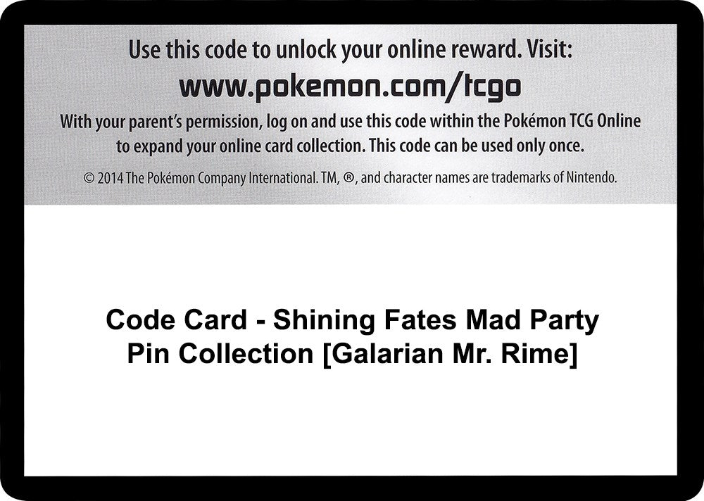 Image for Code Card - Shining Fates Mad Party Pin Collection [Galarian Mr. Rime] - Pokemon