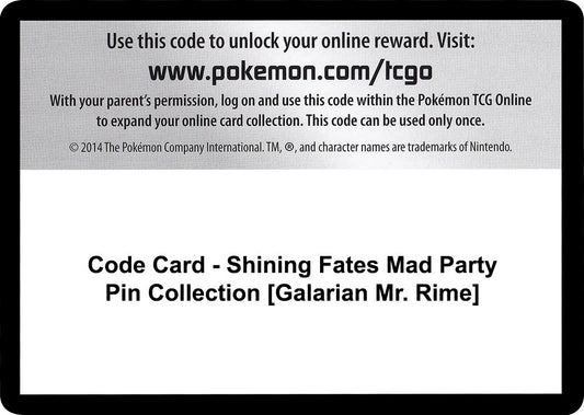 Image for Code Card - Shining Fates Mad Party Pin Collection [Galarian Mr. Rime] - Pokemon