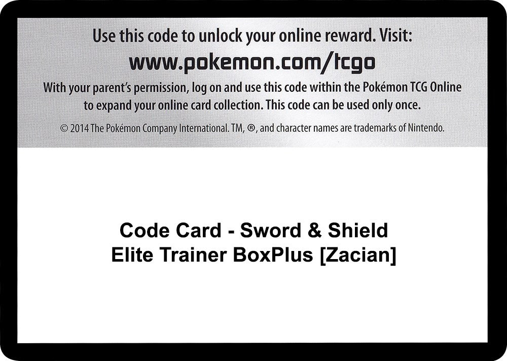 Image for Code Card - Sword & Shield Elite Trainer Box Plus [Zacian] - Pokemon