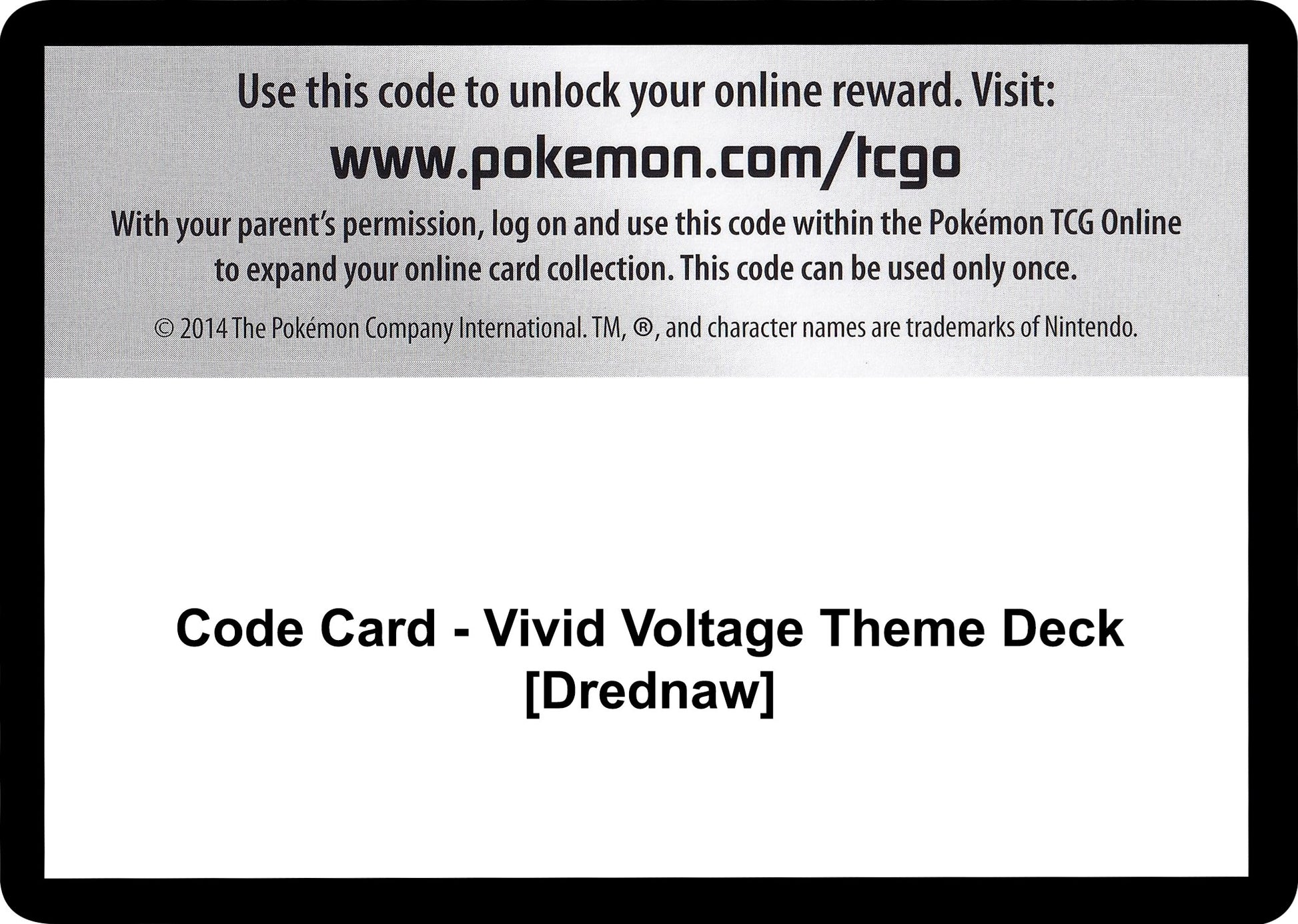 Image for Code Card - Vivid Voltage Theme Deck [Drednaw] - Pokemon