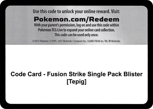 Image for Code Card - Fusion Strike Single Pack Blister [Tepig] - Pokemon