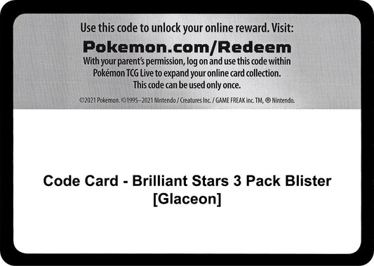 Image for Code Card - Brilliant Stars 3 Pack Blister [Glaceon] - Pokemon
