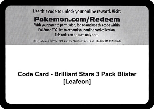 Image for Code Card - Brilliant Stars 3 Pack Blister [Leafeon] - Pokemon