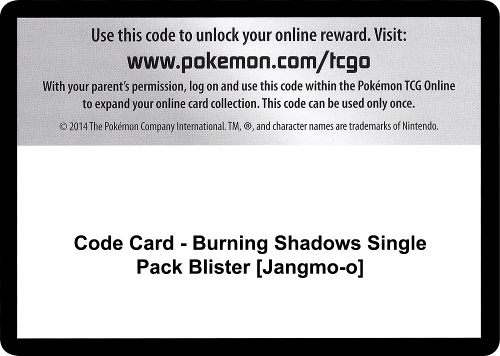 Image for Code Card - Burning Shadows Single Pack Blister [Jangmo-o] - Pokemon