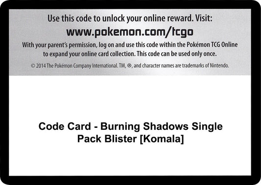 Image for Code Card - Burning Shadows Single Pack Blister [Komala] - Pokemon