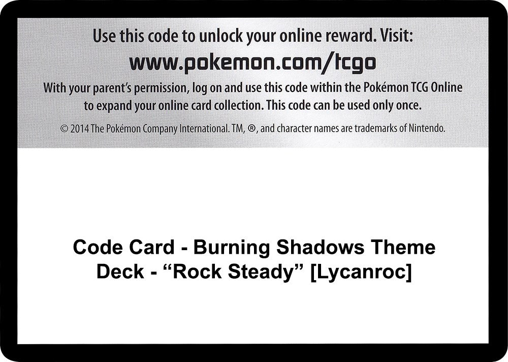 Image for Code Card - Burning Shadows Theme Deck - "Rock Steady" [Lycanroc] - Pokemon
