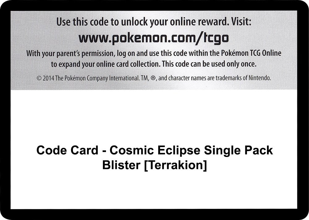 Image for Code Card - Cosmic Eclipse Single Pack Blister [Terrakion] - Pokemon