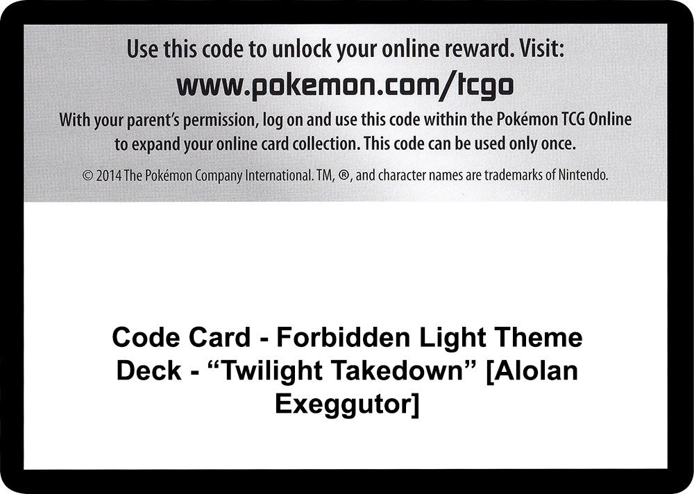 Image for Code Card - Forbidden Light Theme Deck - "Twilight Takedown" [Alolan Exeggutor] - Pokemon
