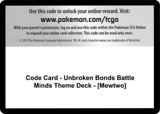 Image for Code Card - Unbroken Bonds Battle Minds Theme Deck - [Mewtwo] - Pokemon