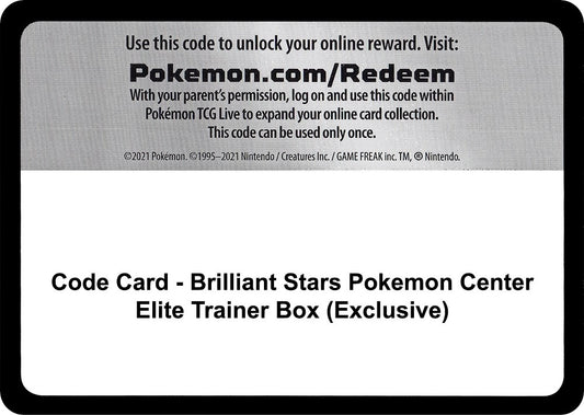 Image for Code Card - Brilliant Stars Pokemon Center Elite Trainer Box (Exclusive) - Pokemon