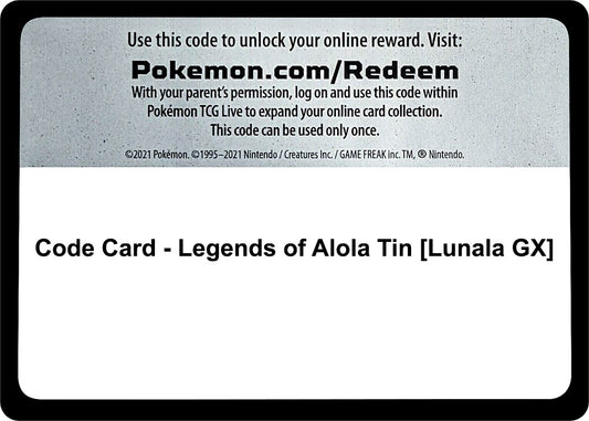 Image for Code Card - Legends of Alola Tin [Lunala GX] - Pokemon