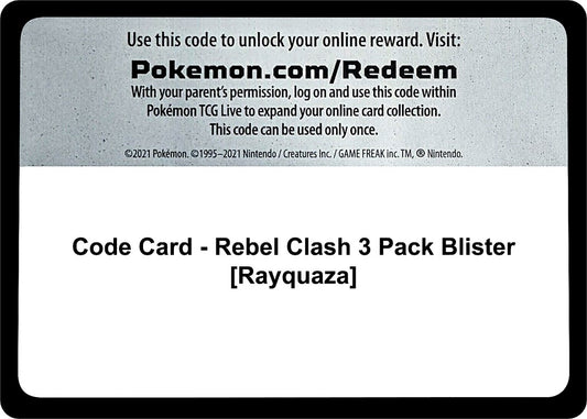 Image for Code Card - Rebel Clash 3 Pack Blister [Rayquaza] - Pokemon