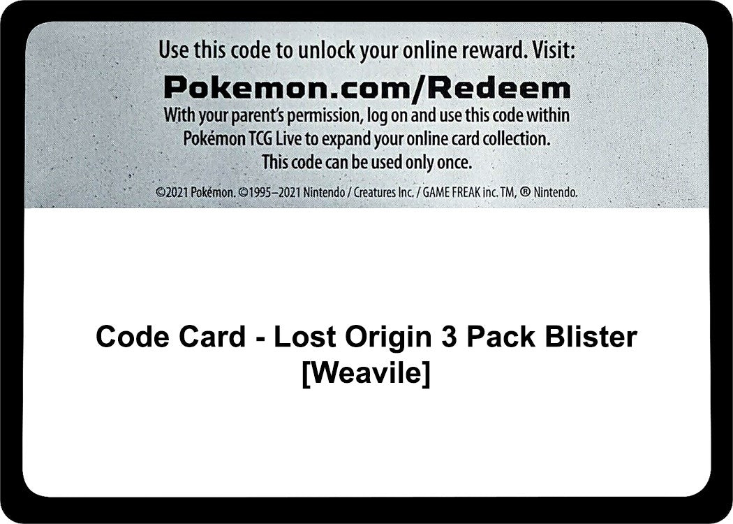 Image for Code Card - Lost Origin 3 Pack Blister [Weavile] - Pokemon