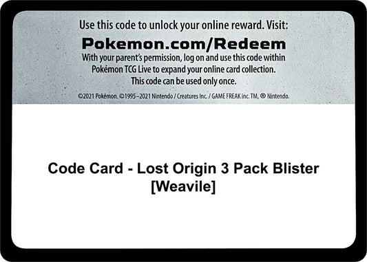 Image for Code Card - Lost Origin 3 Pack Blister [Weavile] - Pokemon