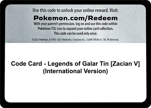 Image for Code Card - Legends of Galar Tin [Zacian V] (International Version) - Pokemon
