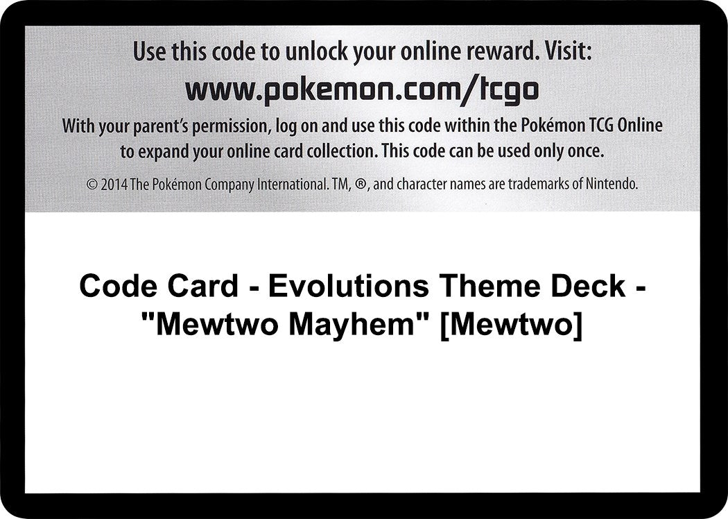 Image for Code Card - Evolutions Theme Deck - "Mewtwo Mayhem" [Mewtwo] - Pokemon