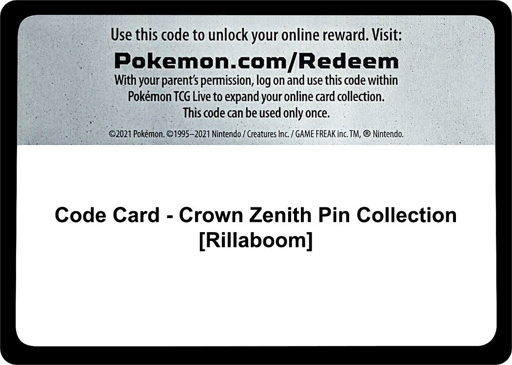 Image for Code Card - Crown Zenith Pin Collection [Rillaboom] - Pokemon