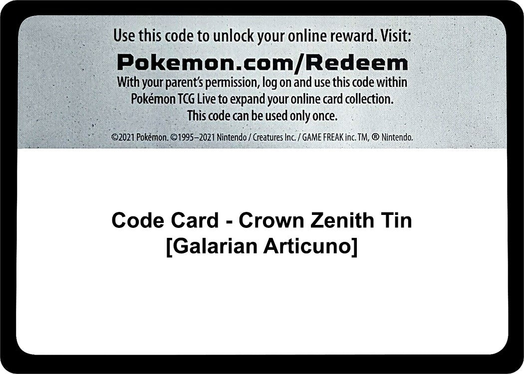 Image for Code Card - Crown Zenith Tin [Galarian Articuno] - Pokemon
