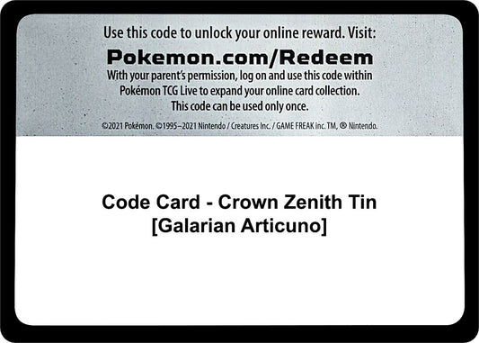 Image for Code Card - Crown Zenith Tin [Galarian Articuno] - Pokemon
