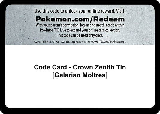 Image for Code Card - Crown Zenith Tin [Galarian Moltres] - Pokemon
