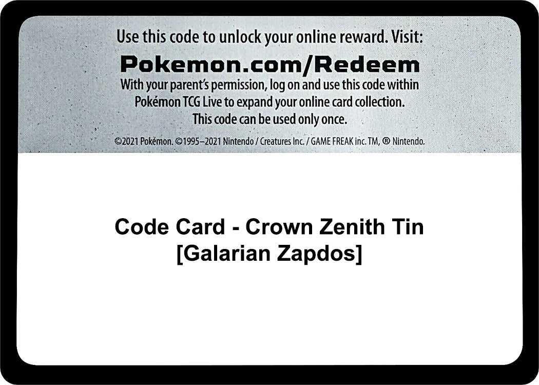 Image for Code Card - Crown Zenith Tin [Galarian Zapdos] - Pokemon