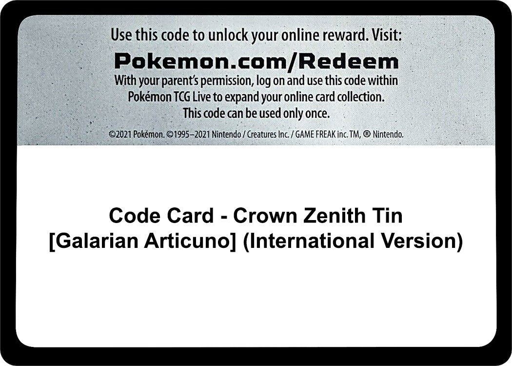 Image for Code Card - Crown Zenith Tin [Galarian Articuno] (International Version) - Pokemon