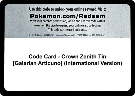 Image for Code Card - Crown Zenith Tin [Galarian Articuno] (International Version) - Pokemon