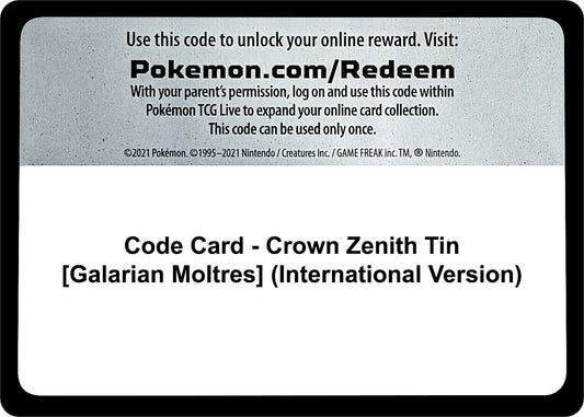 Image for Code Card - Crown Zenith Tin [Galarian Moltres] (International Version) - Pokemon