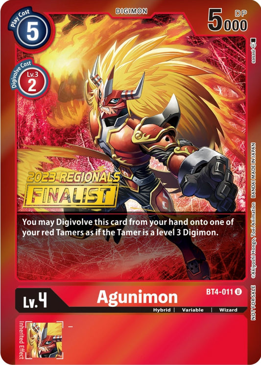 Image for Agunimon - BT4-011 (2023 Regionals Finalist) - Digimon Card Game