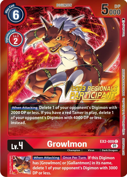 Image for Growlmon (2023 Regionals Participant) - Digimon Card Game