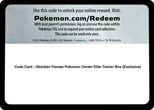 Image for Code Card - Obsidian Flames Pokemon Center Elite Trainer Box (Exclusive) - Pokemon