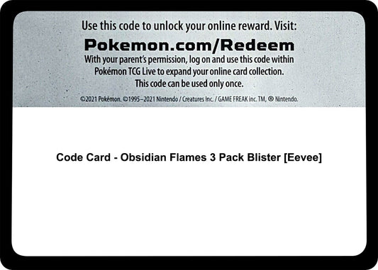 Image for Code Card - Obsidian Flames 3 Pack Blister [Eevee] - Pokemon