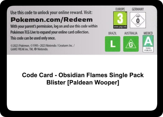 Image for Code Card - Obsidian Flames Single Pack Blister [Paldean Wooper] - Pokemon