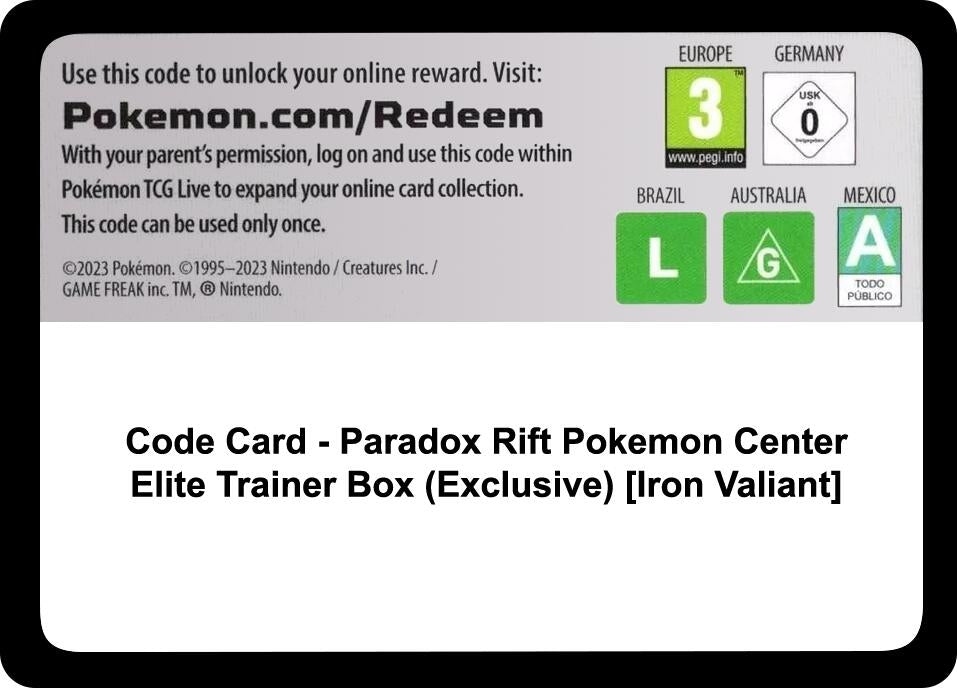 Image for Code Card - Paradox Rift Pokemon Center Elite Trainer Box (Exclusive) [Iron Valiant] - Pokemon