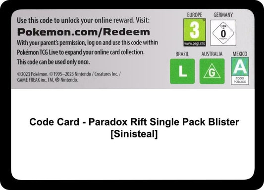 Image for Code Card - Paradox Rift Single Pack Blister [Sinisteal] - Pokemon