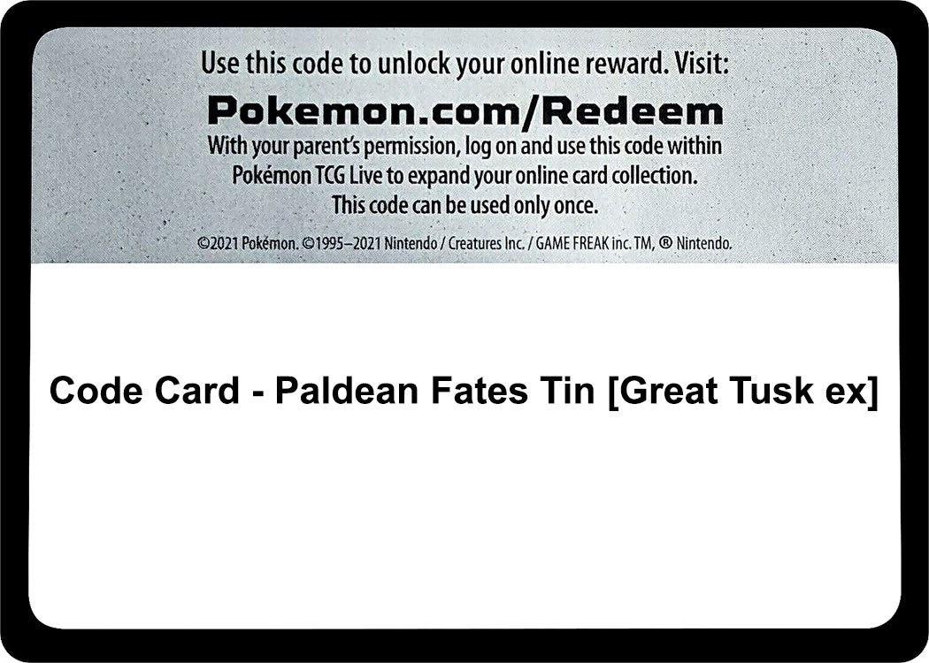 Image for Code Card - Paldean Fates Tin [Great Tusk ex] - Pokemon