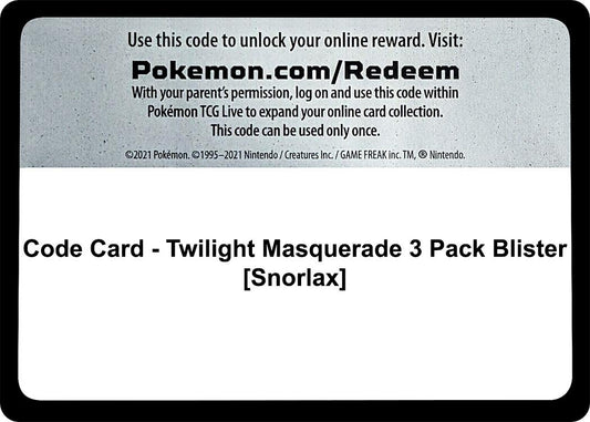 Image for Code Card - Twilight Masquerade 3 Pack Blister [Snorlax] - Pokemon