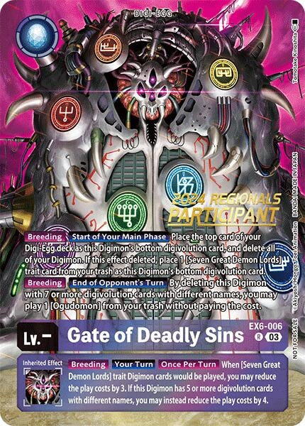 Image for Gate of Deadly Sins (2024 Regionals Participant) - Digimon Card Game