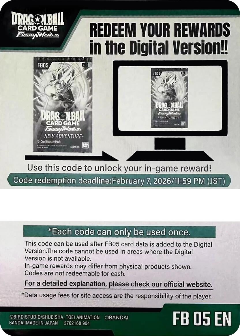 Image for Code Card - New Adventure Booster (FB05) - Dragon Ball Super: Fusion World
